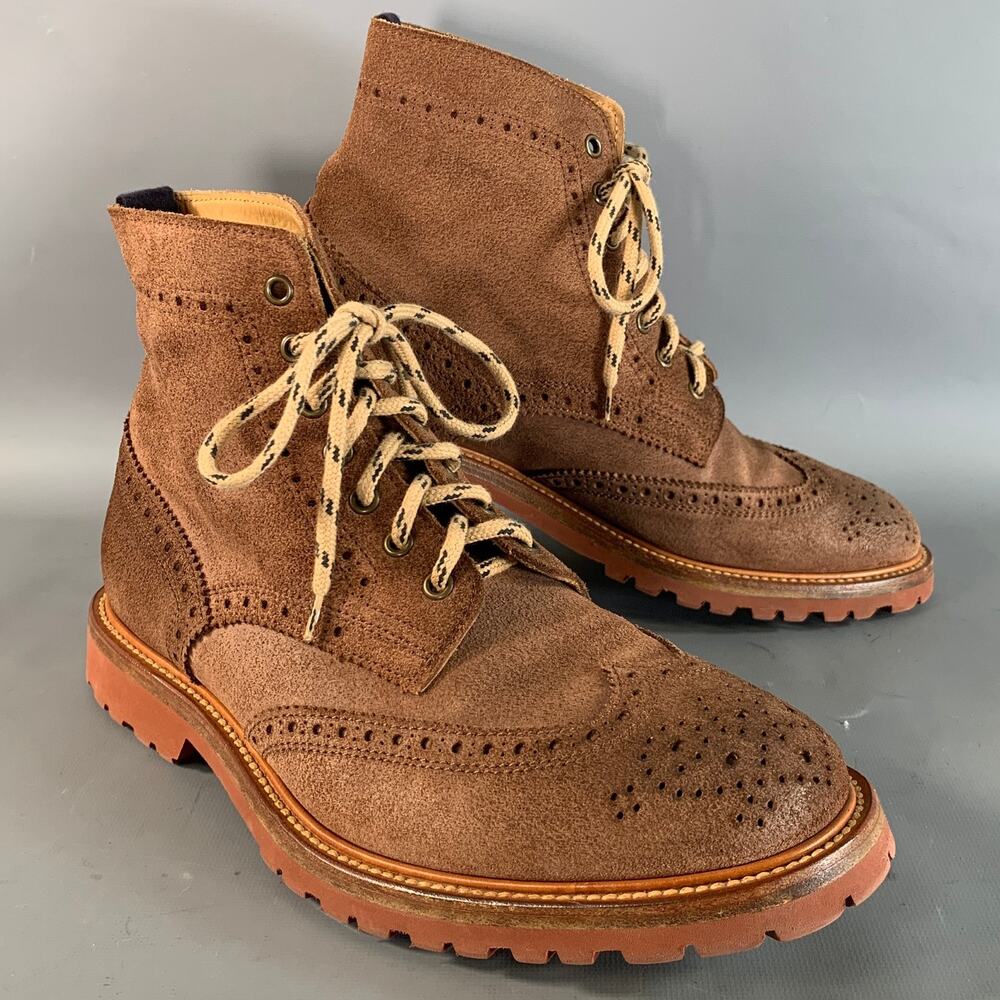 BRUNELLO CUCINELLI Size 10 Brown Wingtip Leather Boots
